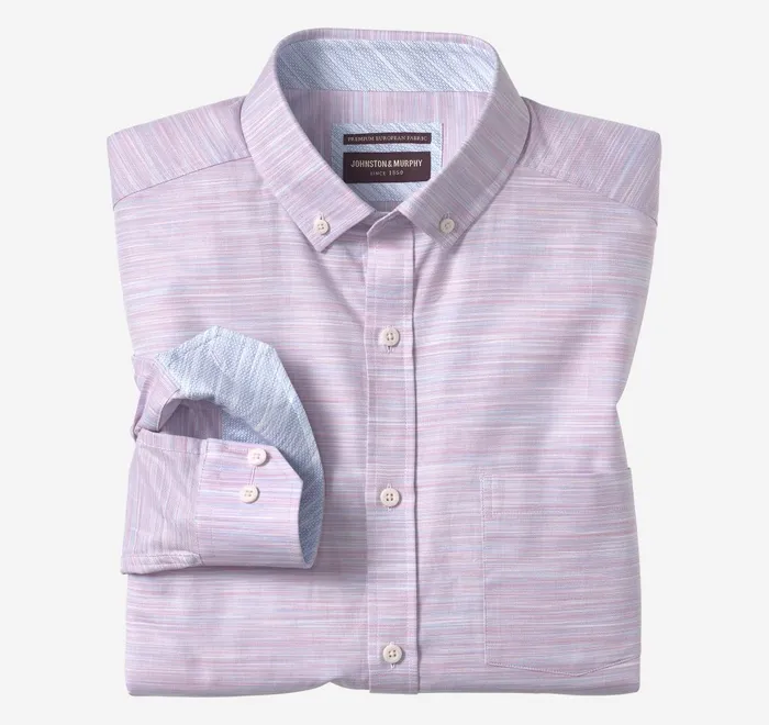 JohnstonandMurphy Shirts ButtonCollar Premium Cotton Shirt Pink Striated Oxford 8211 Men JohnstonandMurphy Shirts ButtonCollar Premium Cotton Shirt Pink Striated Oxford 8211 Men