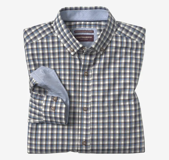 JohnstonandMurphy Shirts Heathered Shirt Whitemulti Triple Grid 8211 Men