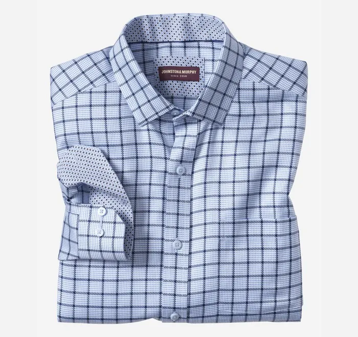 JohnstonandMurphy Shirts NonIron Dress Shirt Blue Angled Neat Windowpane 8211 Men JohnstonandMurphy Shirts NonIron Dress Shirt Blue Angled Neat Windowpane 8211 Men