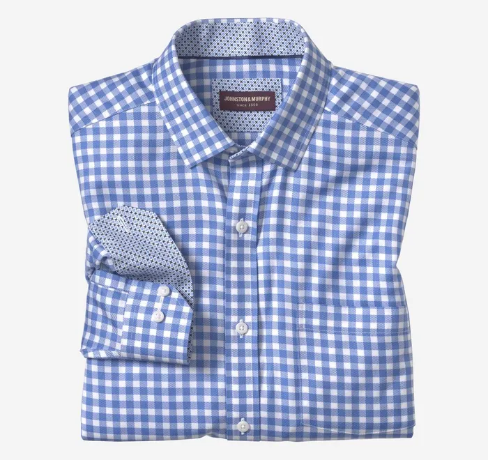 JohnstonandMurphy Shirts NonIron Dress Shirt Blue Gingham 8211 Men