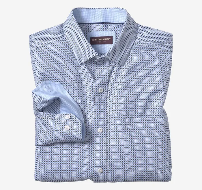 JohnstonandMurphy Shirts NonIron Dress Shirt Blue Outlined Squares 8211 Men