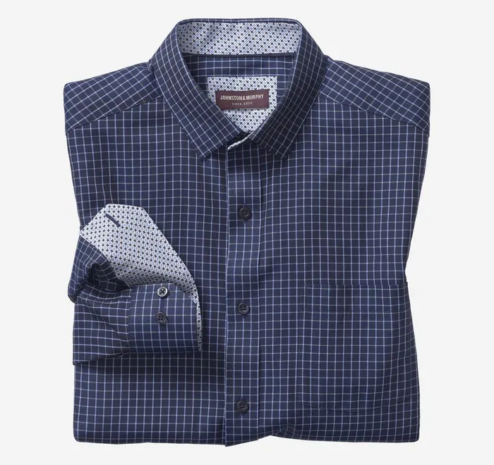 JohnstonandMurphy Shirts Premium Cotton Shirts Navy Twill Windowpane 8211 Men JohnstonandMurphy Shirts Premium Cotton Shirts Navy Twill Windowpane 8211 Men