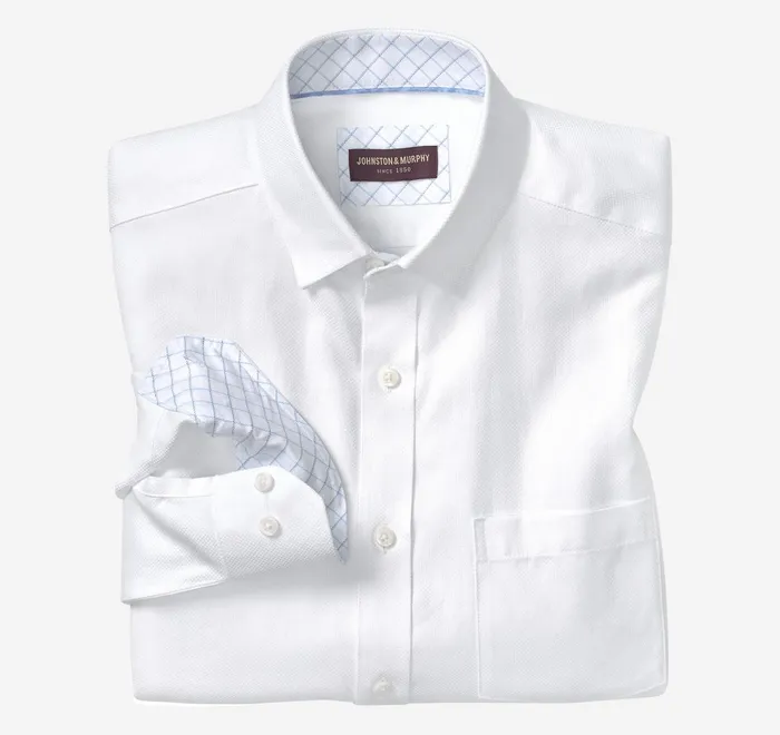 JohnstonandMurphy Shirts Premium Cotton Shirts White Solid Birdseye 8211 Men