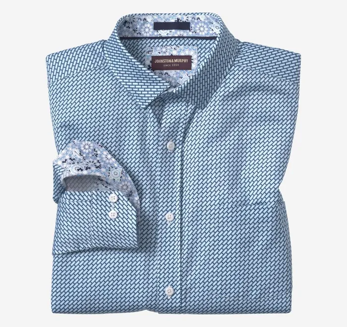 JohnstonandMurphy Shirts Printed Cotton Shirt Blue Bar 8211 Men
