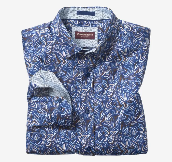 JohnstonandMurphy Shirts Printed Cotton Shirt Bluebrown Abstract Angles 8211 Men JohnstonandMurphy Shirts Printed Cotton Shirt Bluebrown Abstract Angles 8211 Men