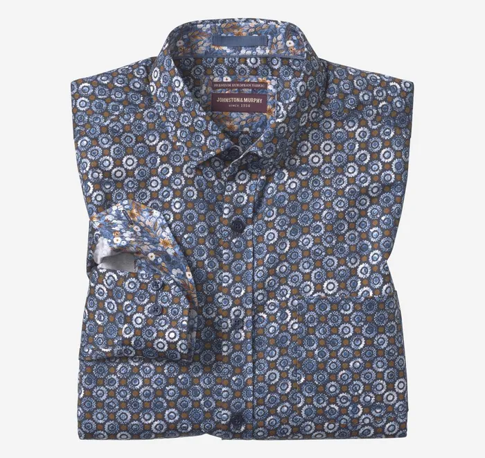 JohnstonandMurphy Shirts Printed Cotton Shirt Navybrown Perennial 8211 Men