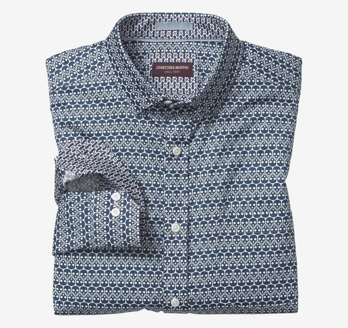 JohnstonandMurphy Shirts Printed Cotton Shirt Navy Repeating Skull 8211 Men
