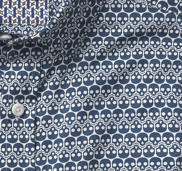 JohnstonandMurphy Shirts Printed Cotton Shirt Navy Repeating Skull 8211 Men JohnstonandMurphy Shirts Printed Cotton Shirt Navy Repeating Skull 8211 Men