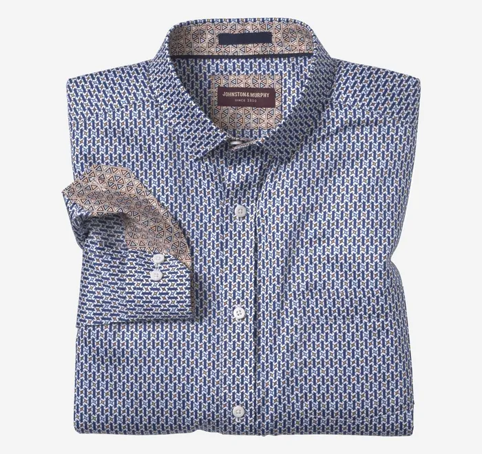 JohnstonandMurphy Shirts Printed Cotton Shirt Navywhite Diamond Bar 8211 Men