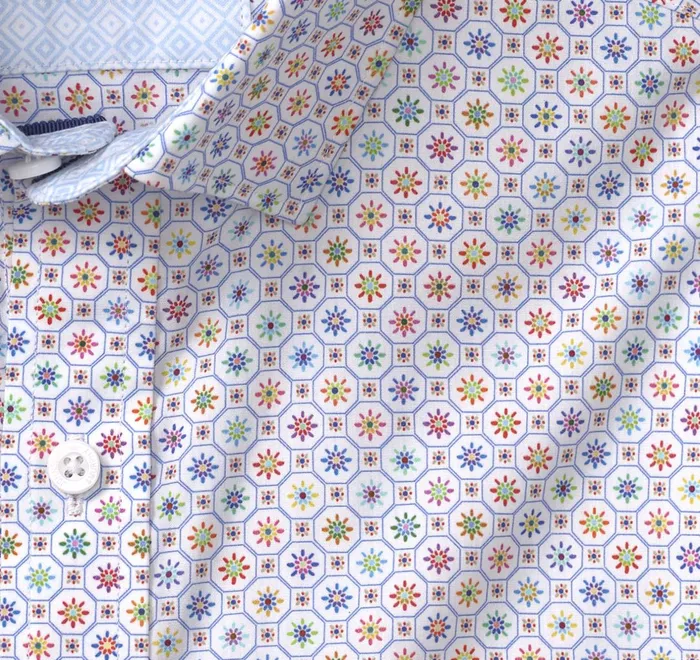 JohnstonandMurphy Shirts Printed Cotton Shirt White Multi Flower Tile 8211 Men JohnstonandMurphy Shirts Printed Cotton Shirt White Multi Flower Tile 8211 Men