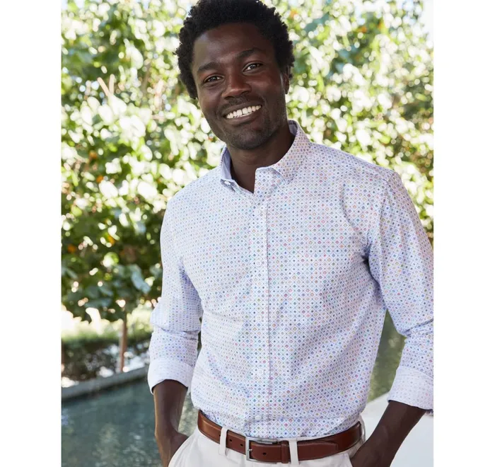 JohnstonandMurphy Shirts Printed Cotton Shirt White Multi Flower Tile 8211 Men JohnstonandMurphy Shirts Printed Cotton Shirt White Multi Flower Tile 8211 Men