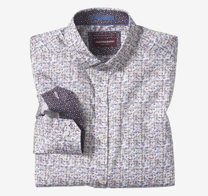 JohnstonandMurphy Shirts Printed Cotton Shirt Whitemulti Shadow Box 8211 Men