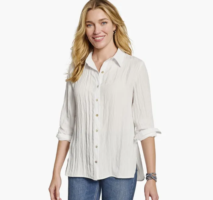 JohnstonandMurphy Shirts Sweaters and Blazers Crinkle ButtonFront Shirt White 8211 Women