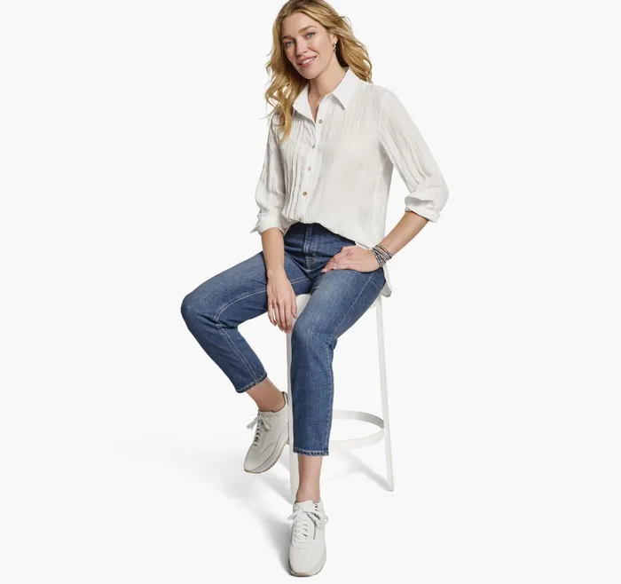 JohnstonandMurphy Shirts Sweaters and Blazers Crinkle ButtonFront Shirt White 8211 Women