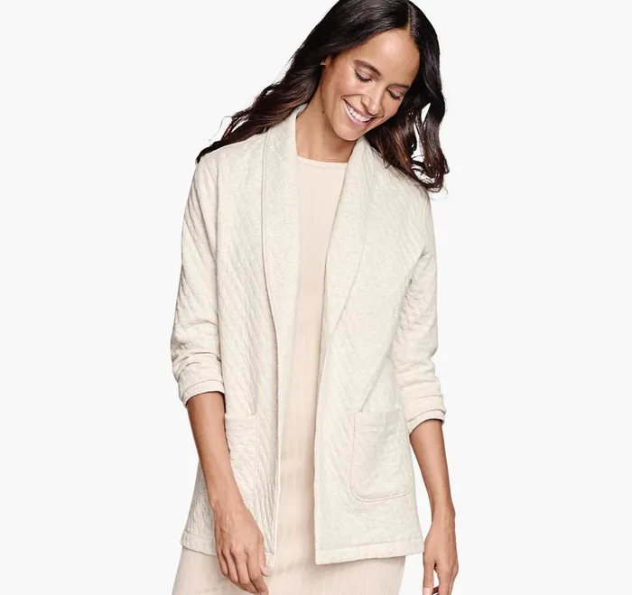 JohnstonandMurphy Shirts Sweaters and Blazers Quilted ShawlCollar Cardigan Cream 8211 Women JohnstonandMurphy Shirts Sweaters and Blazers Quilted ShawlCollar Cardigan Cream 8211 Women