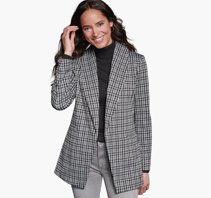 JohnstonandMurphy Shirts Sweaters and Blazers ShawlCollar Knit Blazer Blackgray 8211 Women