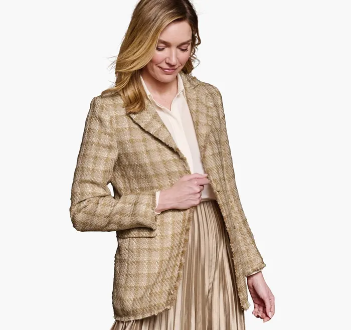 JohnstonandMurphy Shirts Sweaters and Blazers Textured Plaid Blazer Tan 8211 Women JohnstonandMurphy Shirts Sweaters and Blazers Textured Plaid Blazer Tan 8211 Women
