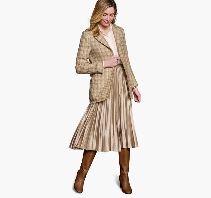 JohnstonandMurphy Shirts Sweaters and Blazers Textured Plaid Blazer Tan 8211 Women JohnstonandMurphy Shirts Sweaters and Blazers Textured Plaid Blazer Tan 8211 Women
