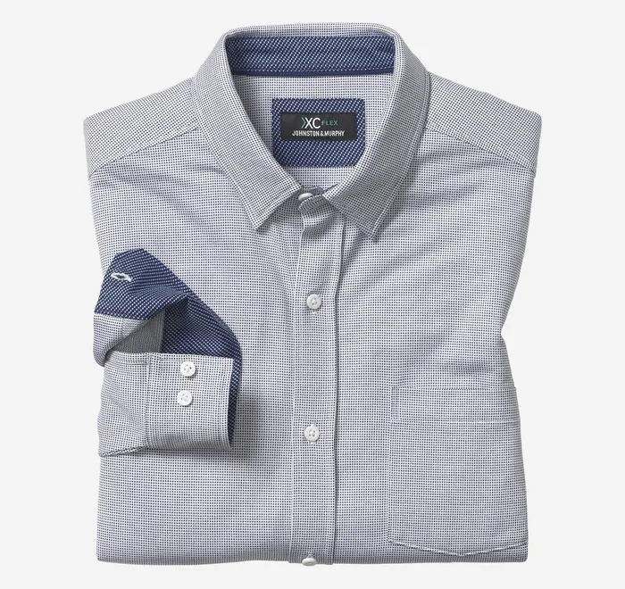 JohnstonandMurphy Shirts Xc Flex Stretch LongSleeve Shirt Navy Micro Dot 8211 Men JohnstonandMurphy Shirts Xc Flex Stretch LongSleeve Shirt Navy Micro Dot 8211 Men