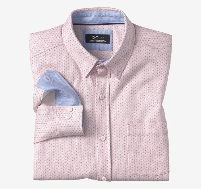 JohnstonandMurphy Shirts Xc Flex Stretch LongSleeve Shirt Pink Dotted Print 8211 Men JohnstonandMurphy Shirts Xc Flex Stretch LongSleeve Shirt Pink Dotted Print 8211 Men