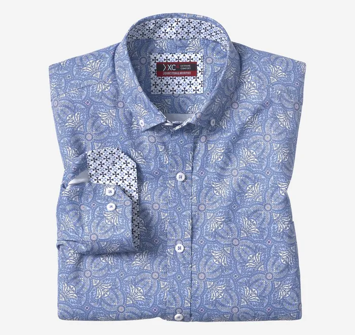 JohnstonandMurphy Shirts Xc4 LongSleeve StretchWoven Shirt Blue Filigree Print 8211 Men JohnstonandMurphy Shirts Xc4 LongSleeve StretchWoven Shirt Blue Filigree Print 8211 Men