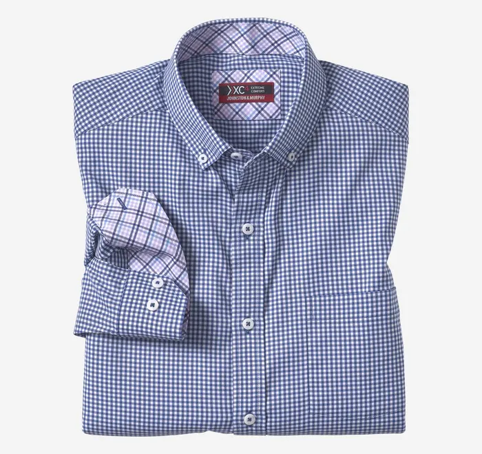 JohnstonandMurphy Shirts Xc4 LongSleeve StretchWoven Shirt Navywhite Gingham 8211 Men JohnstonandMurphy Shirts Xc4 LongSleeve StretchWoven Shirt Navywhite Gingham 8211 Men