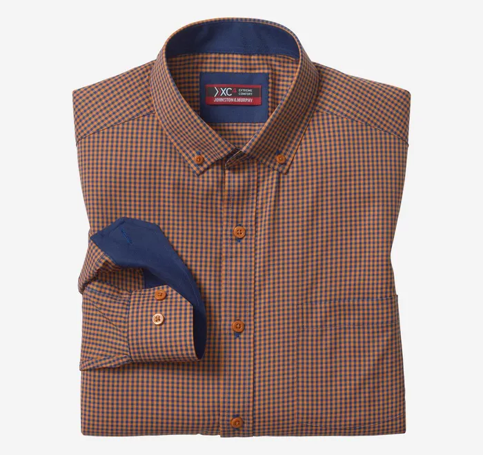 JohnstonandMurphy Shirts Xc4 LongSleeve StretchWoven Shirt Rustnavy Gingham 8211 Men JohnstonandMurphy Shirts Xc4 LongSleeve StretchWoven Shirt Rustnavy Gingham 8211 Men