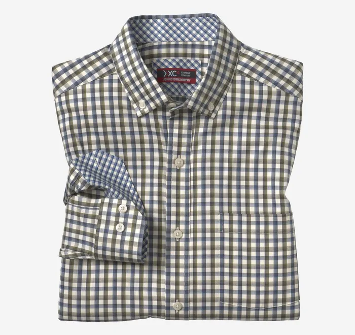 JohnstonandMurphy Shirts Xc4 Sport LongSleeve Shirt Olive Tattersall 8211 Men JohnstonandMurphy Shirts Xc4 Sport LongSleeve Shirt Olive Tattersall 8211 Men