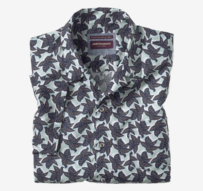 JohnstonandMurphy ShortSleeve Shirts Camp Shirt Blue Leaf Cluster 8211 Men