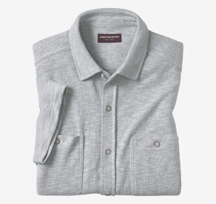 JohnstonandMurphy ShortSleeve Shirts Double Pocket Knit Shirt Gray 8211 Men