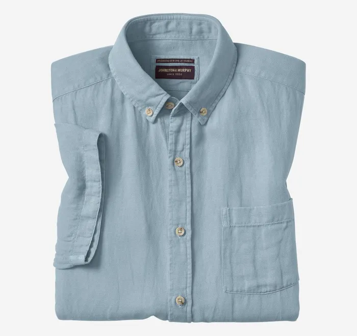 JohnstonandMurphy ShortSleeve Shirts Garment Dyed Shirt Blue 8211 Men