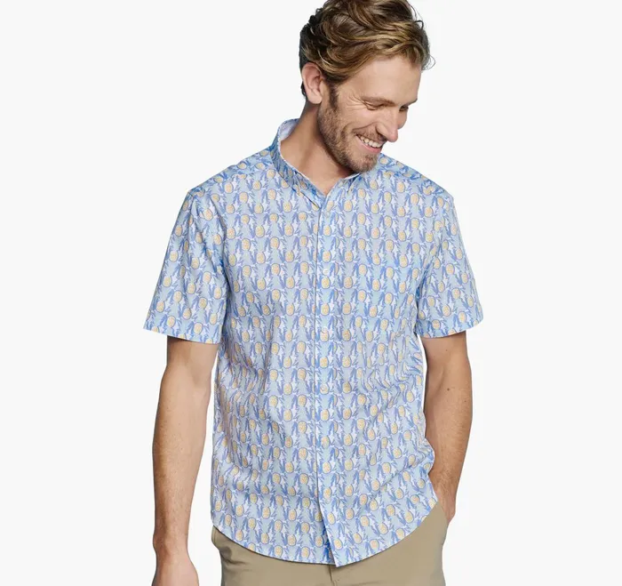 JohnstonandMurphy ShortSleeve Shirts Printed Cotton ShortSleeve Shirt Bluemulti Pineapple 8211 Men JohnstonandMurphy ShortSleeve Shirts Printed Cotton ShortSleeve Shirt Bluemulti Pineapple 8211 Men