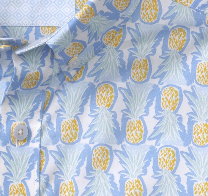 JohnstonandMurphy ShortSleeve Shirts Printed Cotton ShortSleeve Shirt Bluemulti Pineapple 8211 Men JohnstonandMurphy ShortSleeve Shirts Printed Cotton ShortSleeve Shirt Bluemulti Pineapple 8211 Men
