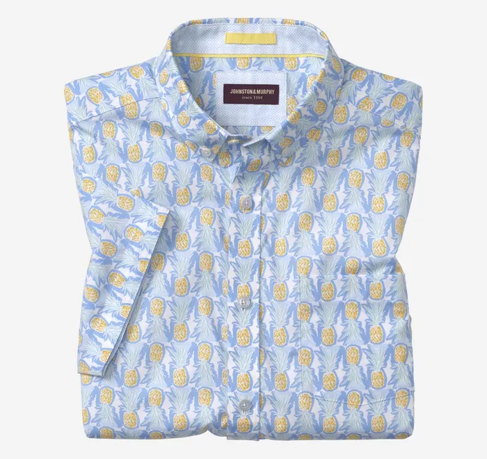 JohnstonandMurphy ShortSleeve Shirts Printed Cotton ShortSleeve Shirt Bluemulti Pineapple 8211 Men JohnstonandMurphy ShortSleeve Shirts Printed Cotton ShortSleeve Shirt Bluemulti Pineapple 8211 Men