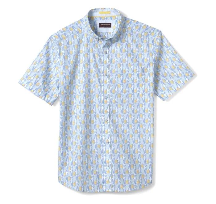 JohnstonandMurphy ShortSleeve Shirts Printed Cotton ShortSleeve Shirt Bluemulti Pineapple 8211 Men JohnstonandMurphy ShortSleeve Shirts Printed Cotton ShortSleeve Shirt Bluemulti Pineapple 8211 Men