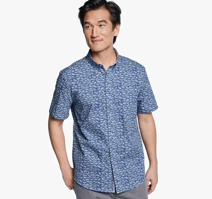 JohnstonandMurphy ShortSleeve Shirts Printed Cotton ShortSleeve Shirt Navy Fishbone 8211 Men JohnstonandMurphy ShortSleeve Shirts Printed Cotton ShortSleeve Shirt Navy Fishbone 8211 Men