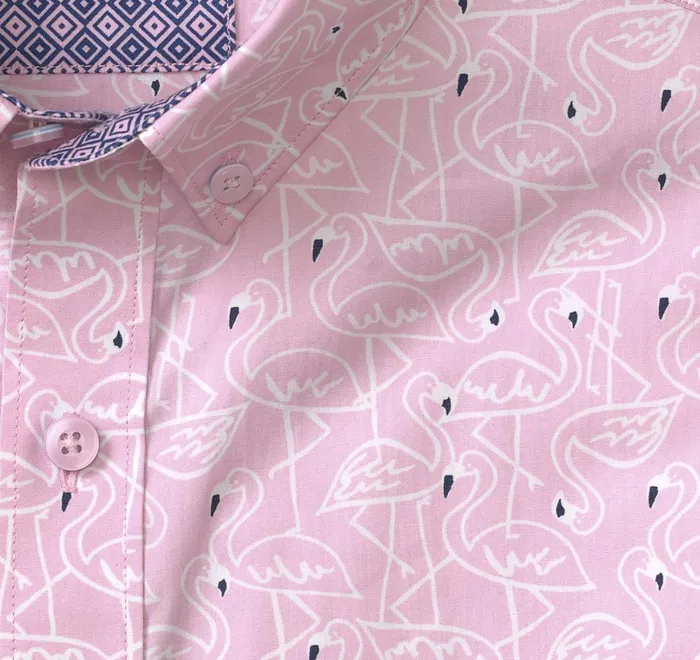 JohnstonandMurphy ShortSleeve Shirts Printed Cotton ShortSleeve Shirt Pink Flamingo 8211 Men JohnstonandMurphy ShortSleeve Shirts Printed Cotton ShortSleeve Shirt Pink Flamingo 8211 Men