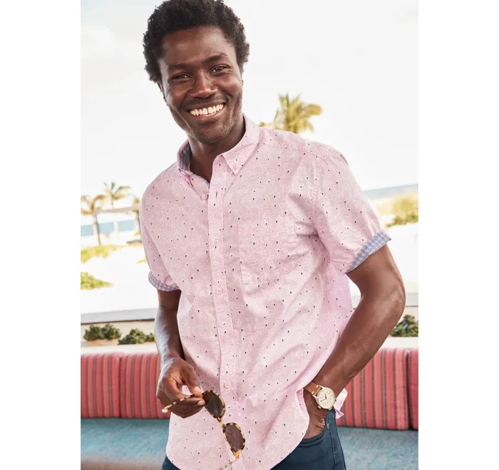 JohnstonandMurphy ShortSleeve Shirts Printed Cotton ShortSleeve Shirt Pink Flamingo 8211 Men JohnstonandMurphy ShortSleeve Shirts Printed Cotton ShortSleeve Shirt Pink Flamingo 8211 Men
