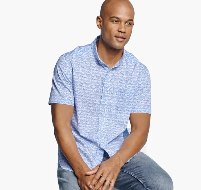 JohnstonandMurphy ShortSleeve Shirts Printed Cotton ShortSleeve Shirt Whiteblue Shadow Shark 8211 Men JohnstonandMurphy ShortSleeve Shirts Printed Cotton ShortSleeve Shirt Whiteblue Shadow Shark 8211 Men