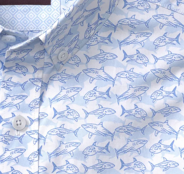 JohnstonandMurphy ShortSleeve Shirts Printed Cotton ShortSleeve Shirt Whiteblue Shadow Shark 8211 Men JohnstonandMurphy ShortSleeve Shirts Printed Cotton ShortSleeve Shirt Whiteblue Shadow Shark 8211 Men