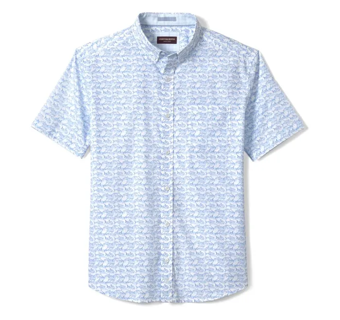 JohnstonandMurphy ShortSleeve Shirts Printed Cotton ShortSleeve Shirt Whiteblue Shadow Shark 8211 Men JohnstonandMurphy ShortSleeve Shirts Printed Cotton ShortSleeve Shirt Whiteblue Shadow Shark 8211 Men