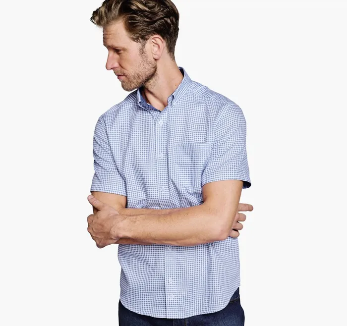 JohnstonandMurphy ShortSleeve Shirts Textured Cotton ShortSleeve Shirt Blue Geo Turbine 8211 Men JohnstonandMurphy ShortSleeve Shirts Textured Cotton ShortSleeve Shirt Blue Geo Turbine 8211 Men