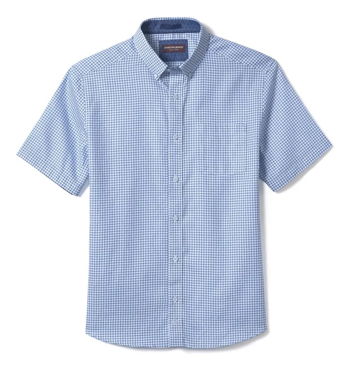 JohnstonandMurphy ShortSleeve Shirts Textured Cotton ShortSleeve Shirt Blue Geo Turbine 8211 Men JohnstonandMurphy ShortSleeve Shirts Textured Cotton ShortSleeve Shirt Blue Geo Turbine 8211 Men