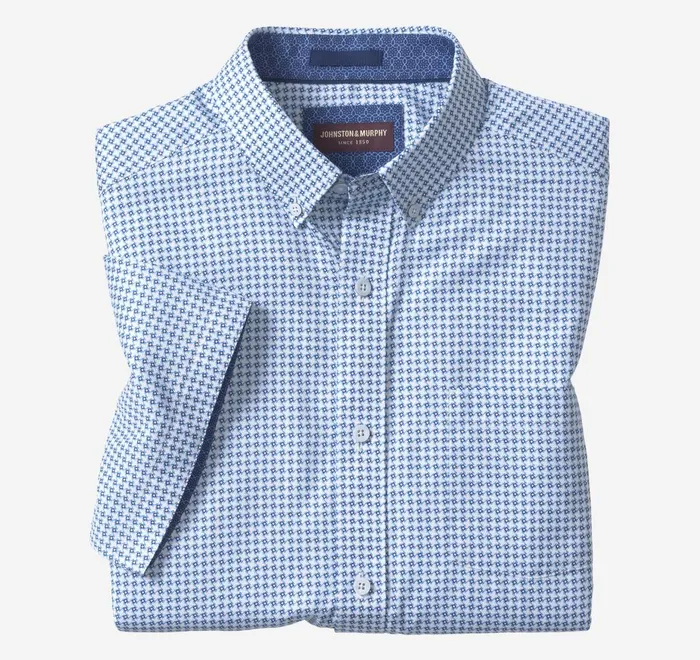 JohnstonandMurphy ShortSleeve Shirts Textured Cotton ShortSleeve Shirt Blue Geo Turbine 8211 Men JohnstonandMurphy ShortSleeve Shirts Textured Cotton ShortSleeve Shirt Blue Geo Turbine 8211 Men