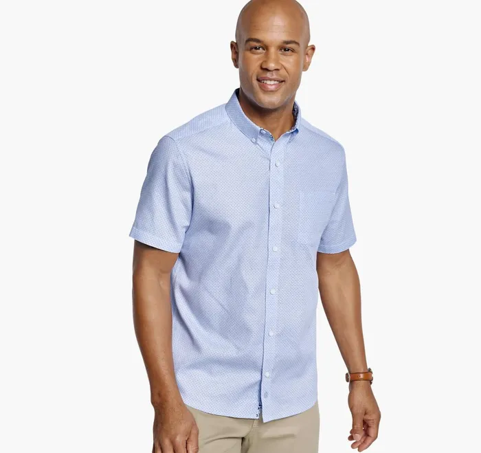 JohnstonandMurphy ShortSleeve Shirts Textured Cotton ShortSleeve Shirt Blue Linked Bar 8211 Men