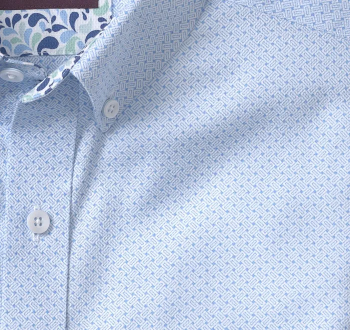JohnstonandMurphy ShortSleeve Shirts Textured Cotton ShortSleeve Shirt Blue Linked Bar 8211 Men JohnstonandMurphy ShortSleeve Shirts Textured Cotton ShortSleeve Shirt Blue Linked Bar 8211 Men