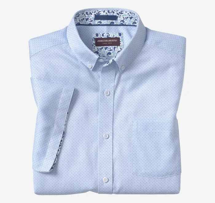 JohnstonandMurphy ShortSleeve Shirts Textured Cotton ShortSleeve Shirt Blue Linked Bar 8211 Men JohnstonandMurphy ShortSleeve Shirts Textured Cotton ShortSleeve Shirt Blue Linked Bar 8211 Men