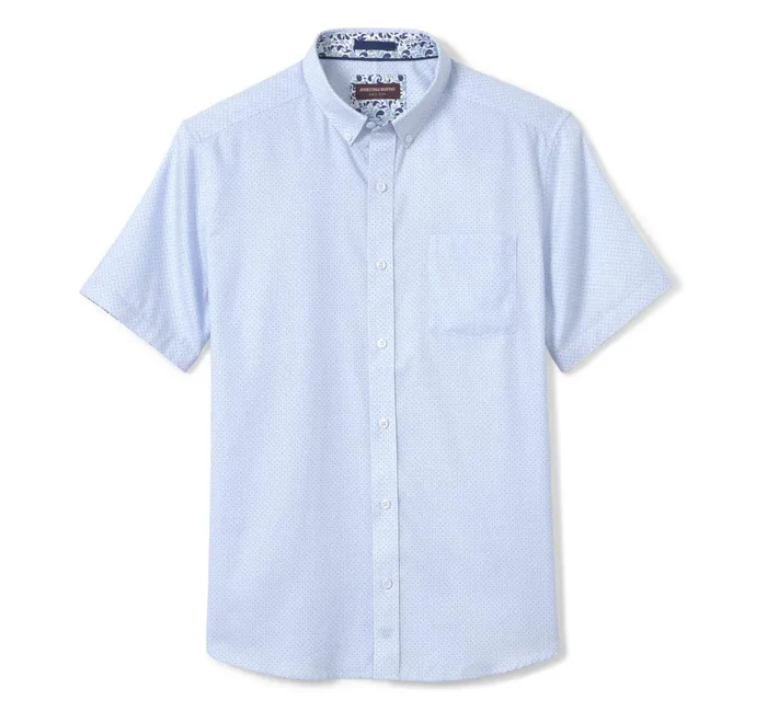 JohnstonandMurphy ShortSleeve Shirts Textured Cotton ShortSleeve Shirt Blue Linked Bar 8211 Men JohnstonandMurphy ShortSleeve Shirts Textured Cotton ShortSleeve Shirt Blue Linked Bar 8211 Men