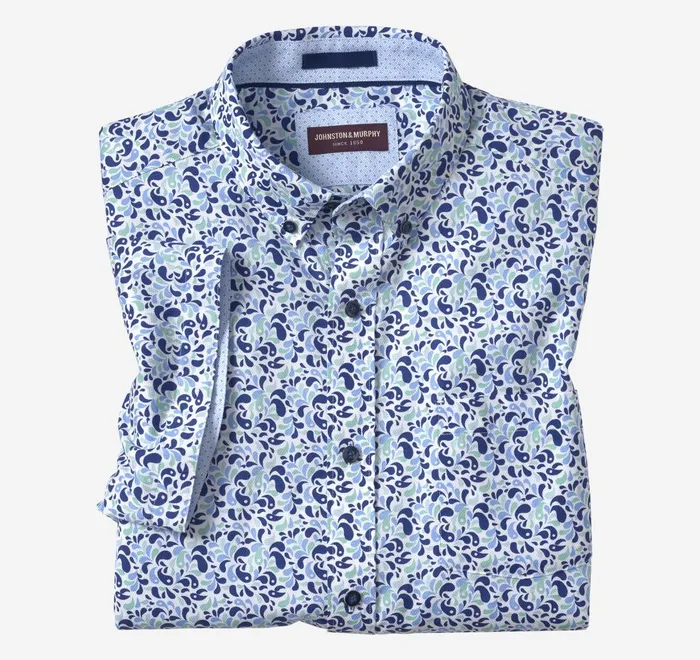 JohnstonandMurphy ShortSleeve Shirts Textured Cotton ShortSleeve Shirt Mint Droplet 8211 Men JohnstonandMurphy ShortSleeve Shirts Textured Cotton ShortSleeve Shirt Mint Droplet 8211 Men