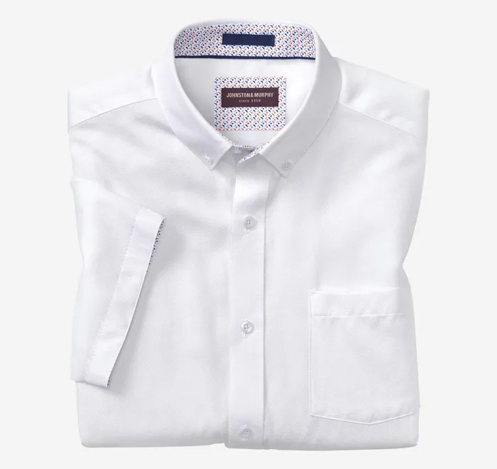JohnstonandMurphy ShortSleeve Shirts Textured Cotton ShortSleeve Shirt White Solid 8211 Men JohnstonandMurphy ShortSleeve Shirts Textured Cotton ShortSleeve Shirt White Solid 8211 Men